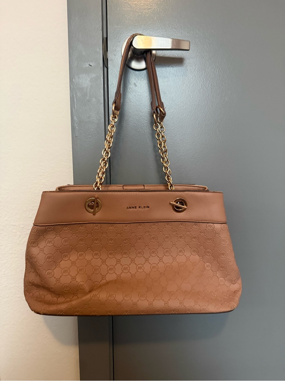 Anne Klein Brown Shoulder Tote with Gold Chain Straps